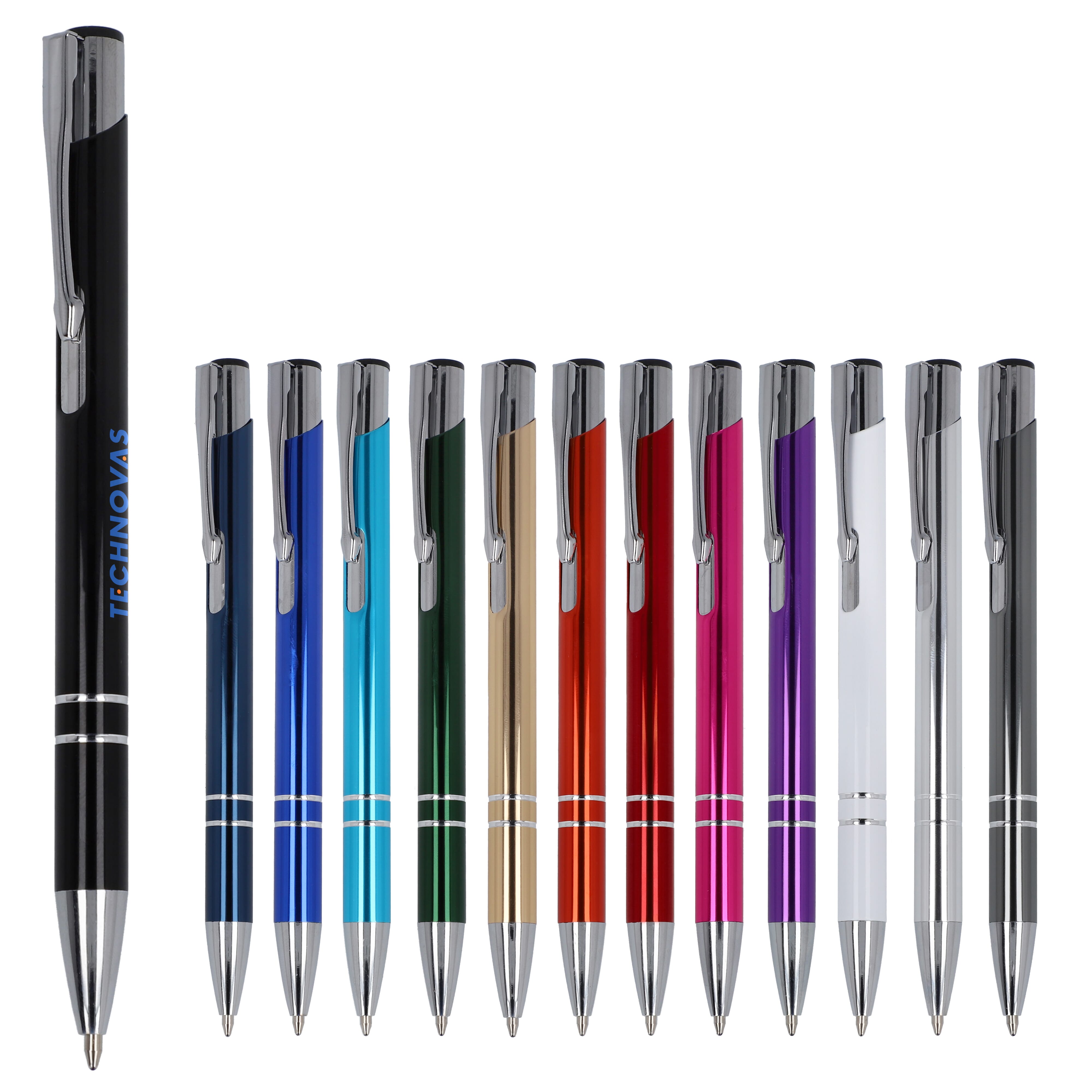 Hillento 7 stuks balpennen, slanke pen lichtgewicht metalen balpennen, kantoor/hotelbenodigdheden, zwarte inkt, privé- of relatiegeschenk (blauw, zwart, roségoud, zilver, wit, rood en staal