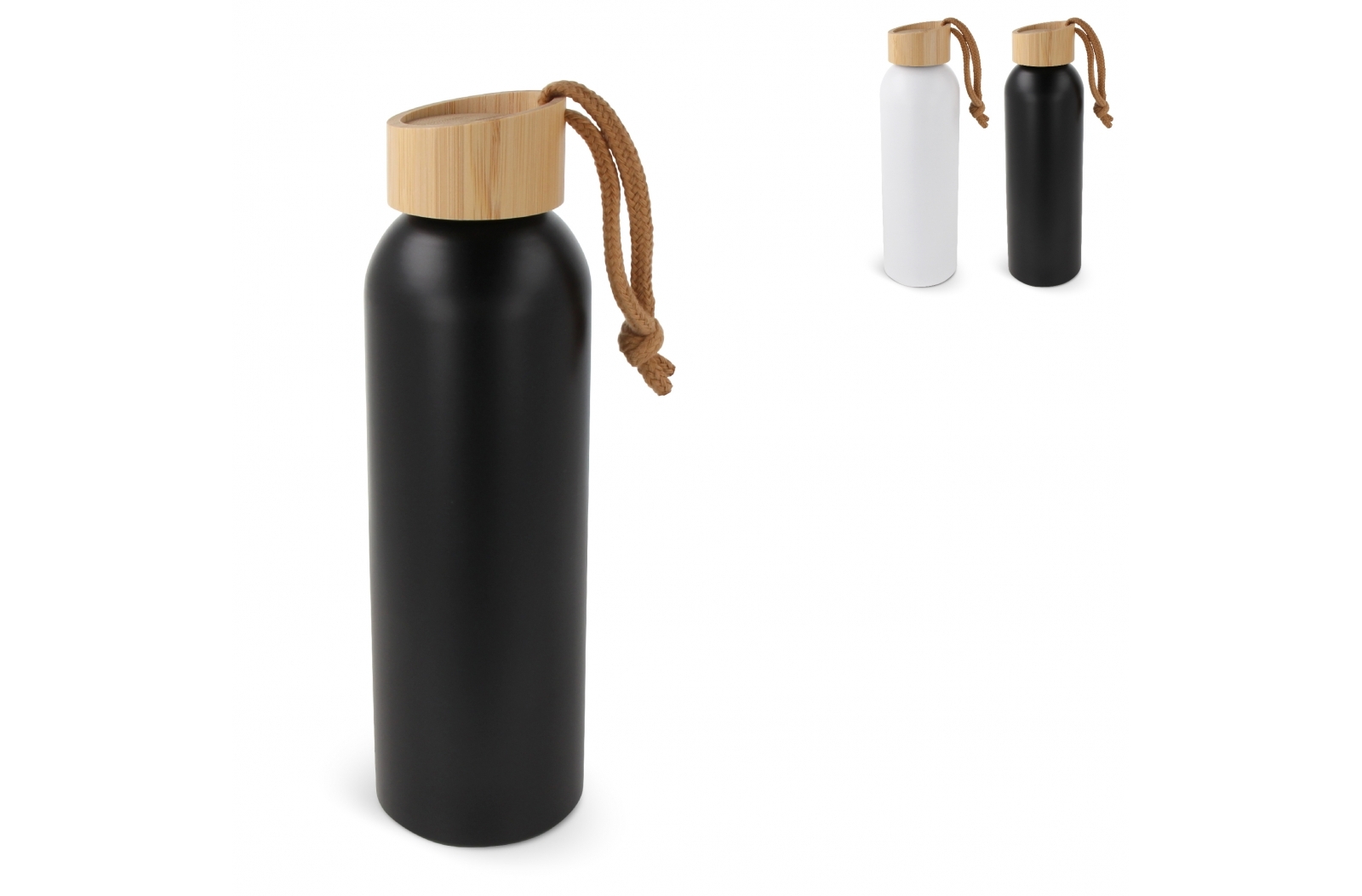 Waterfles recycled aluminium met bamboe dop 600ml