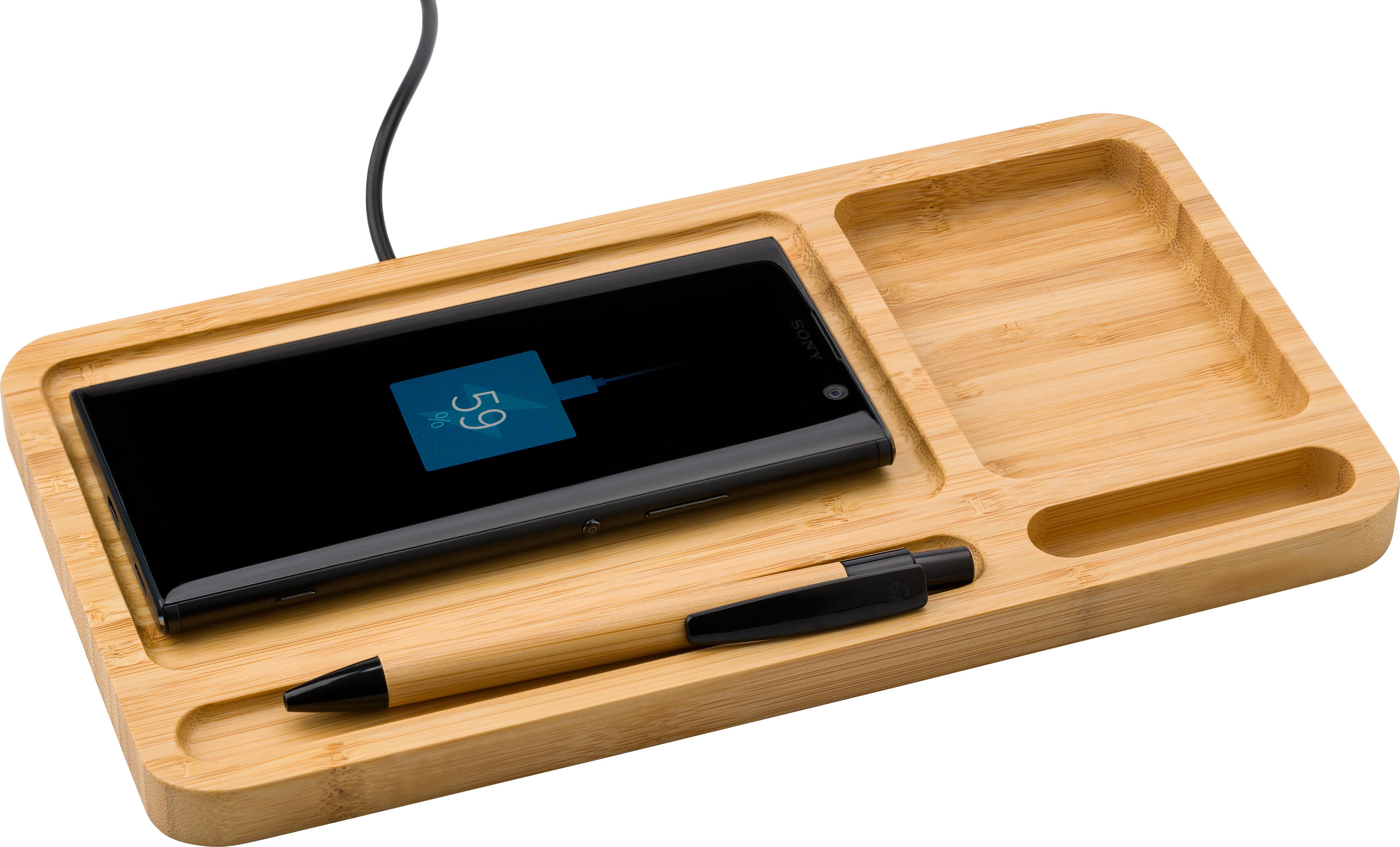 Draadloze oplader Faye | Bamboe | Bureau-organizer