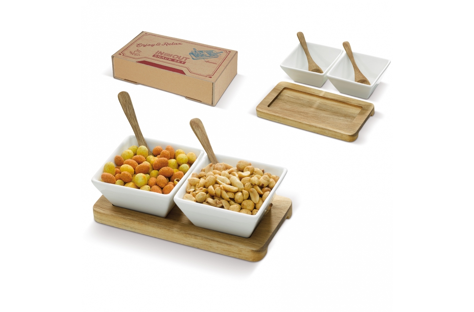 Set van 2 schaaltjes op houten onderbord