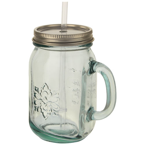 Juggo mok van gerecycled glas met rietje
