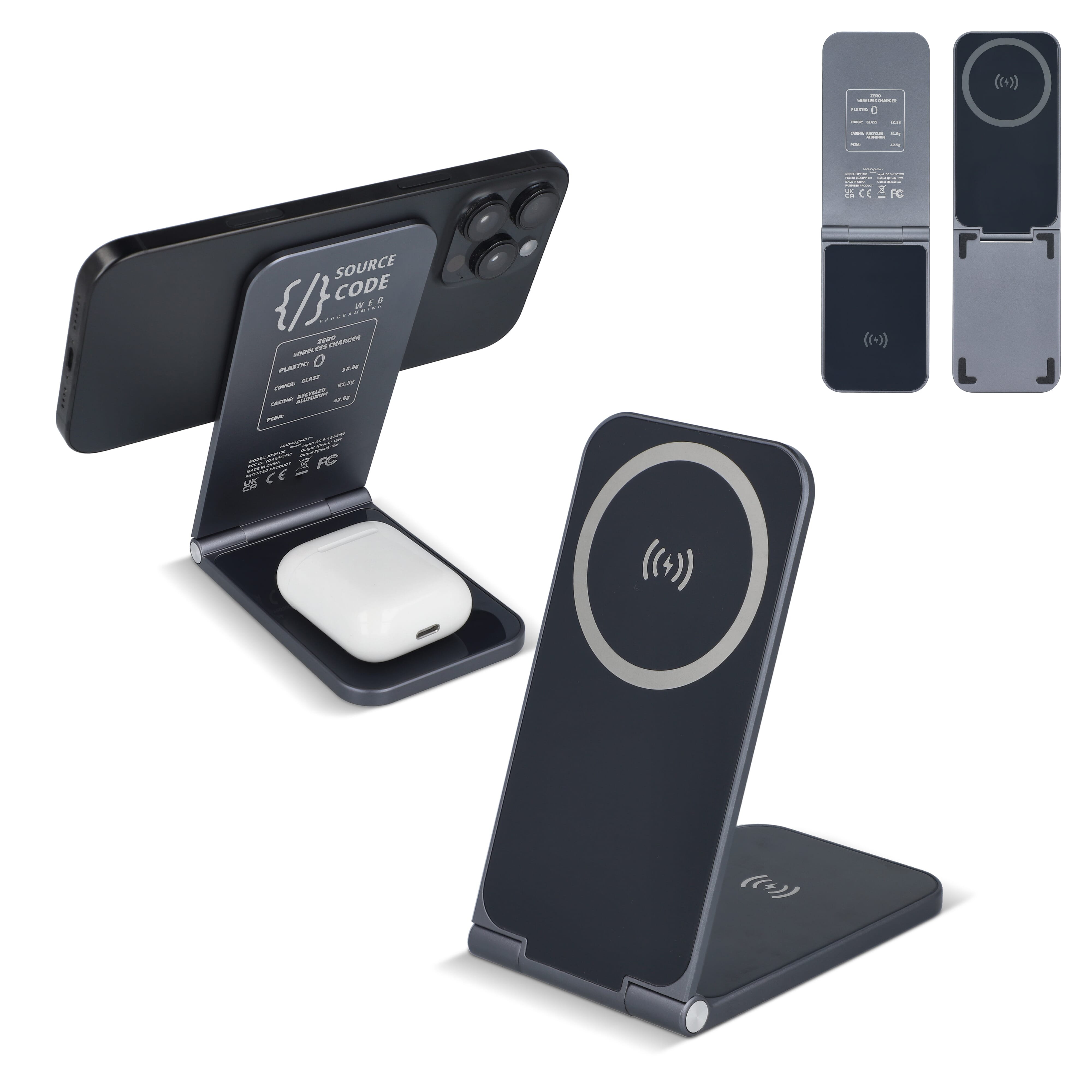 2255 -Xoopar Zero 2 in 1 draadloze oplader compatibel met MagSafe