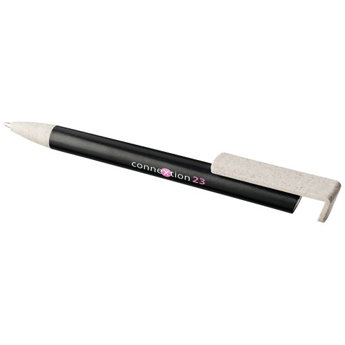 Medan balpen van tarwestro en telefoonhouder blauwschrijvend