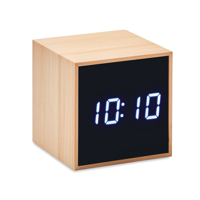 MARA CLOCK Bamboe klok vierkant met LED