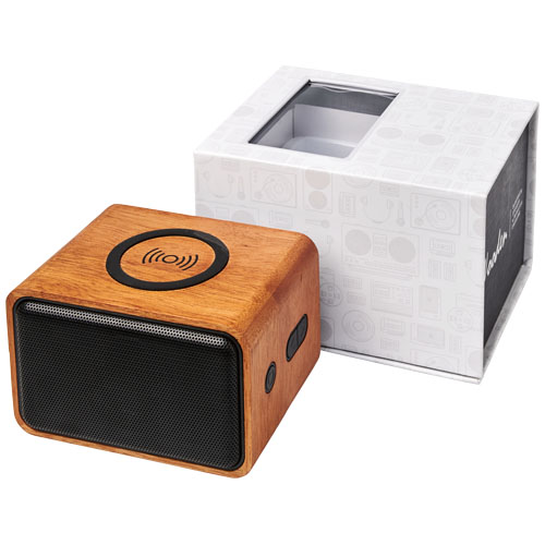 Houten 3W speaker met draadloos oplaadstation