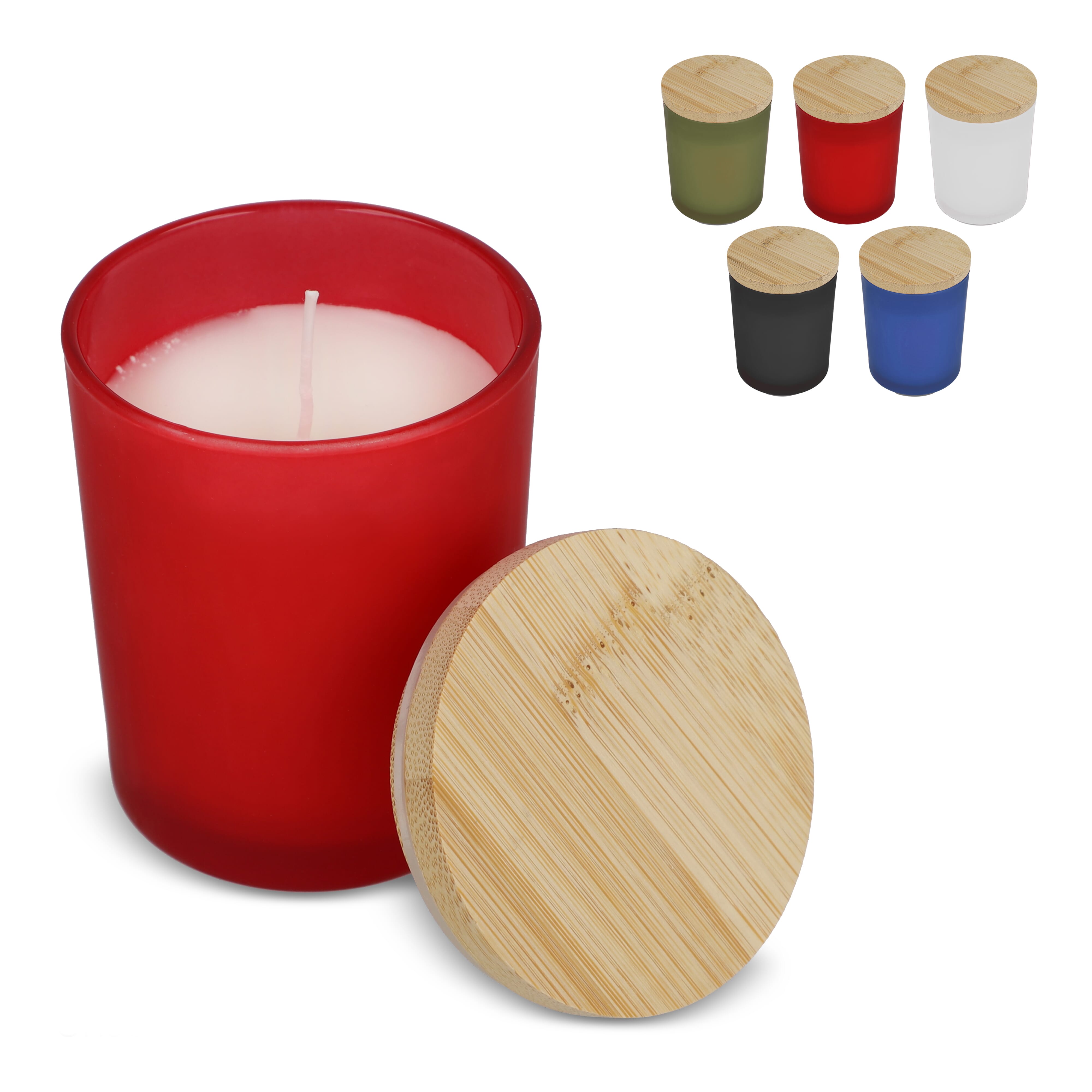 Scented candle in frosted glass jar